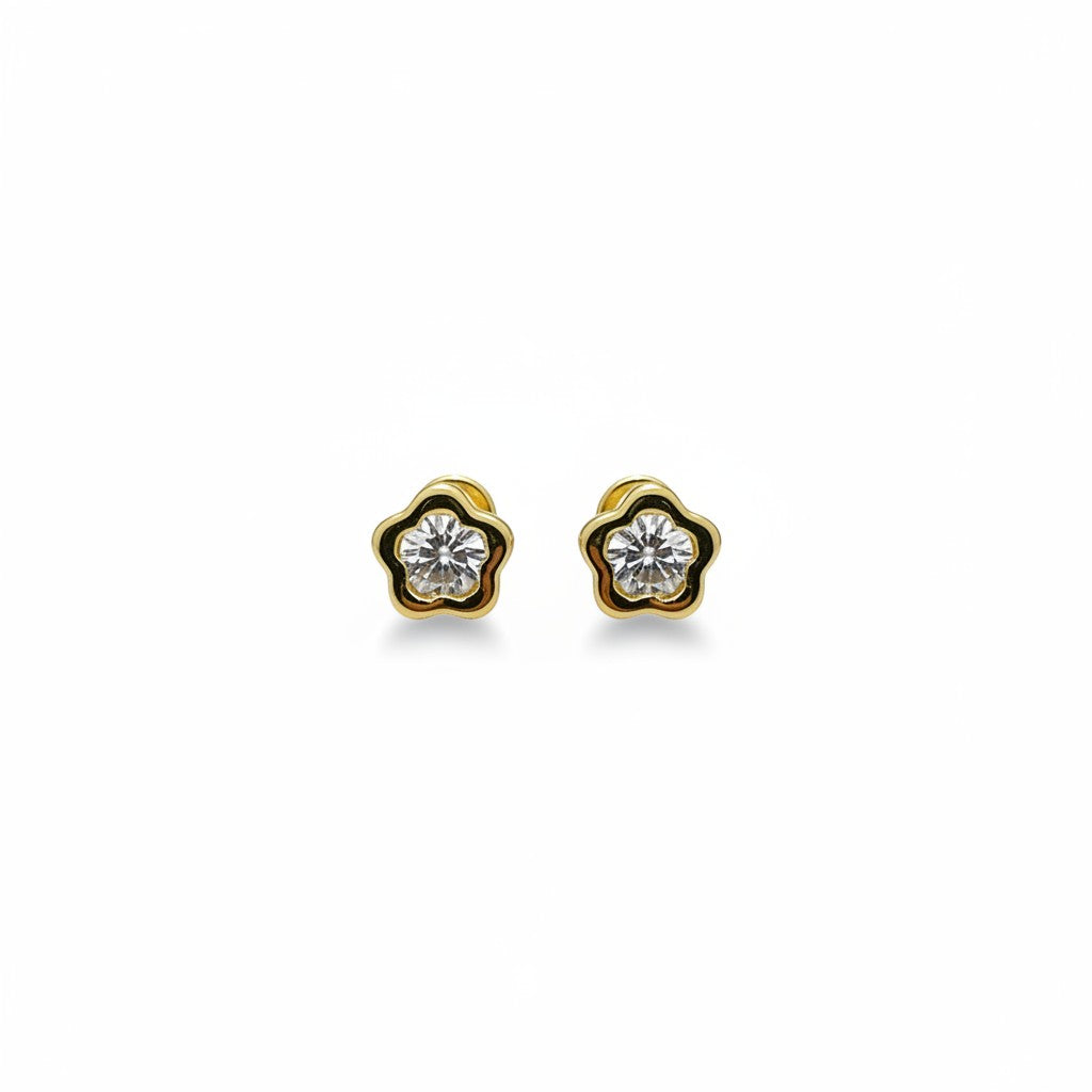 Broqueles Bisel Flor en Oro 10K