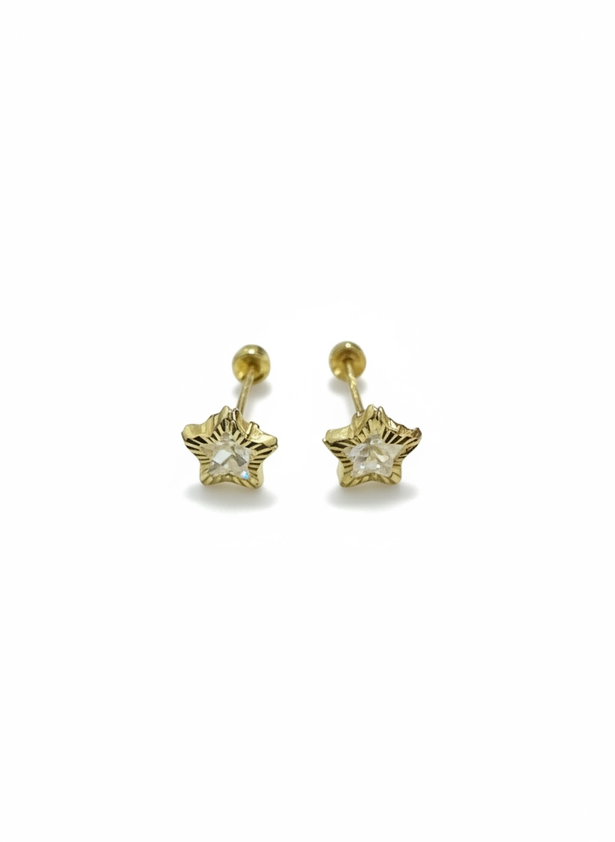 Broquel de oro 10K con estrella y zirconia, diseño elegante y brillante, joyería ROMA