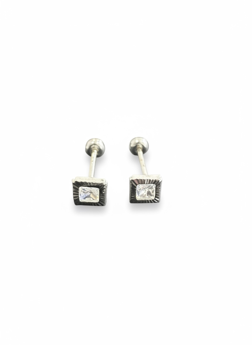 Broquel Bisel Cuadrado Rallado Plata .925 - 3.5mm a 7.5mm