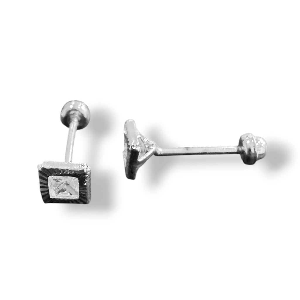 Broquel Bisel Cuadrado Rallado Plata .925 - 3.5mm a 7.5mm
