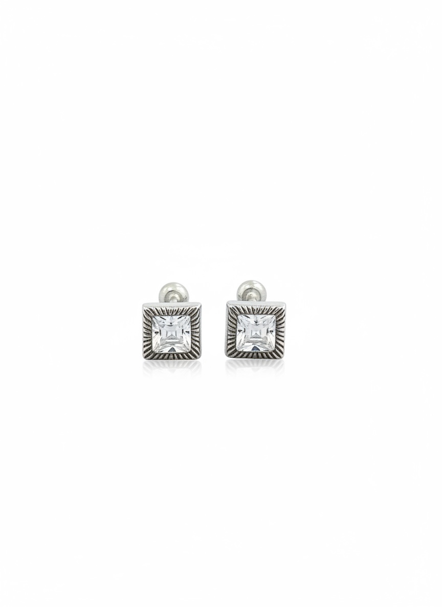 Broquel Bisel Cuadrado Rallado Plata .925 - 3.5mm a 7.5mm