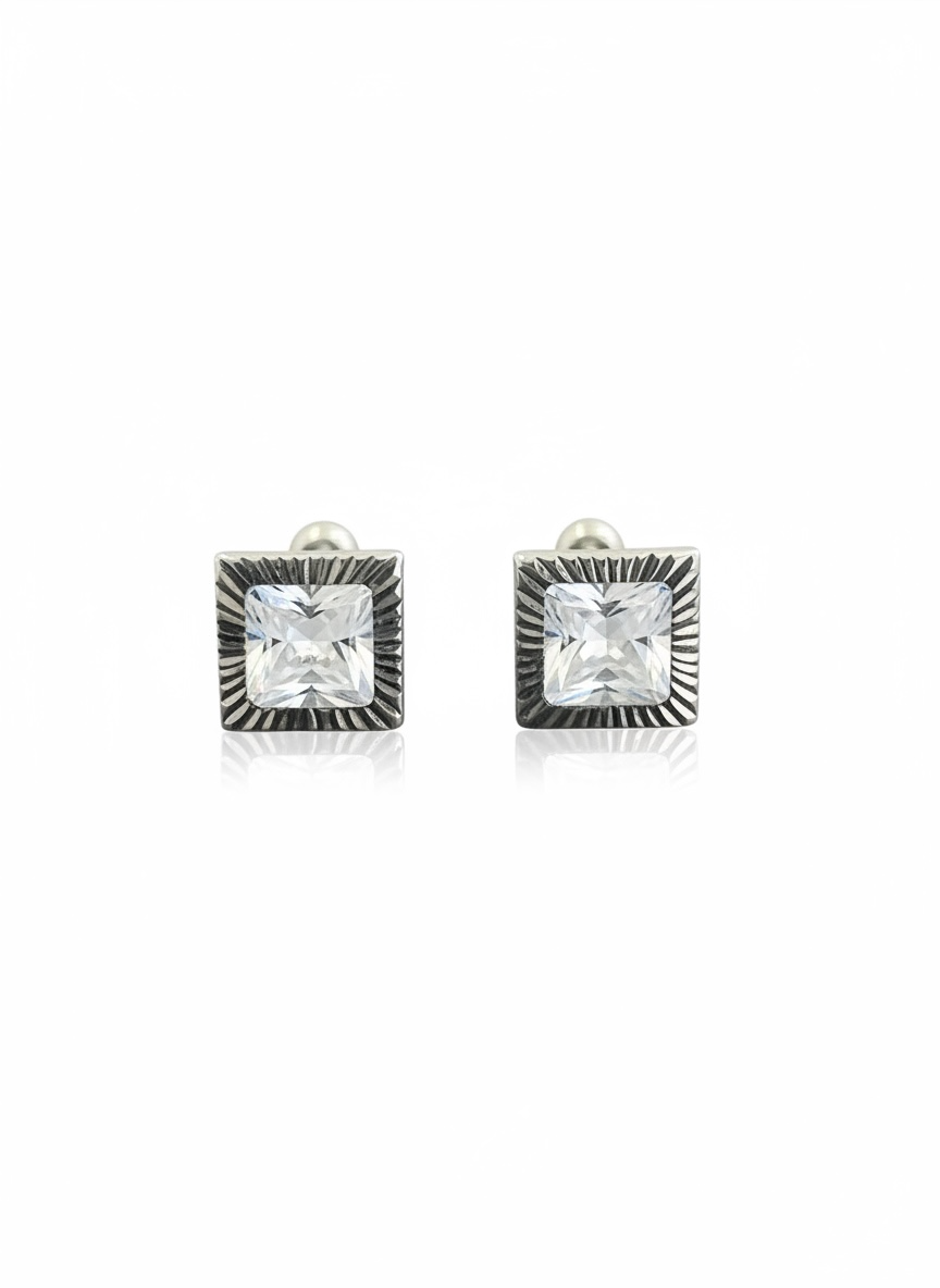 Broquel Bisel Cuadrado Rallado Plata .925 - 3.5mm a 7.5mm