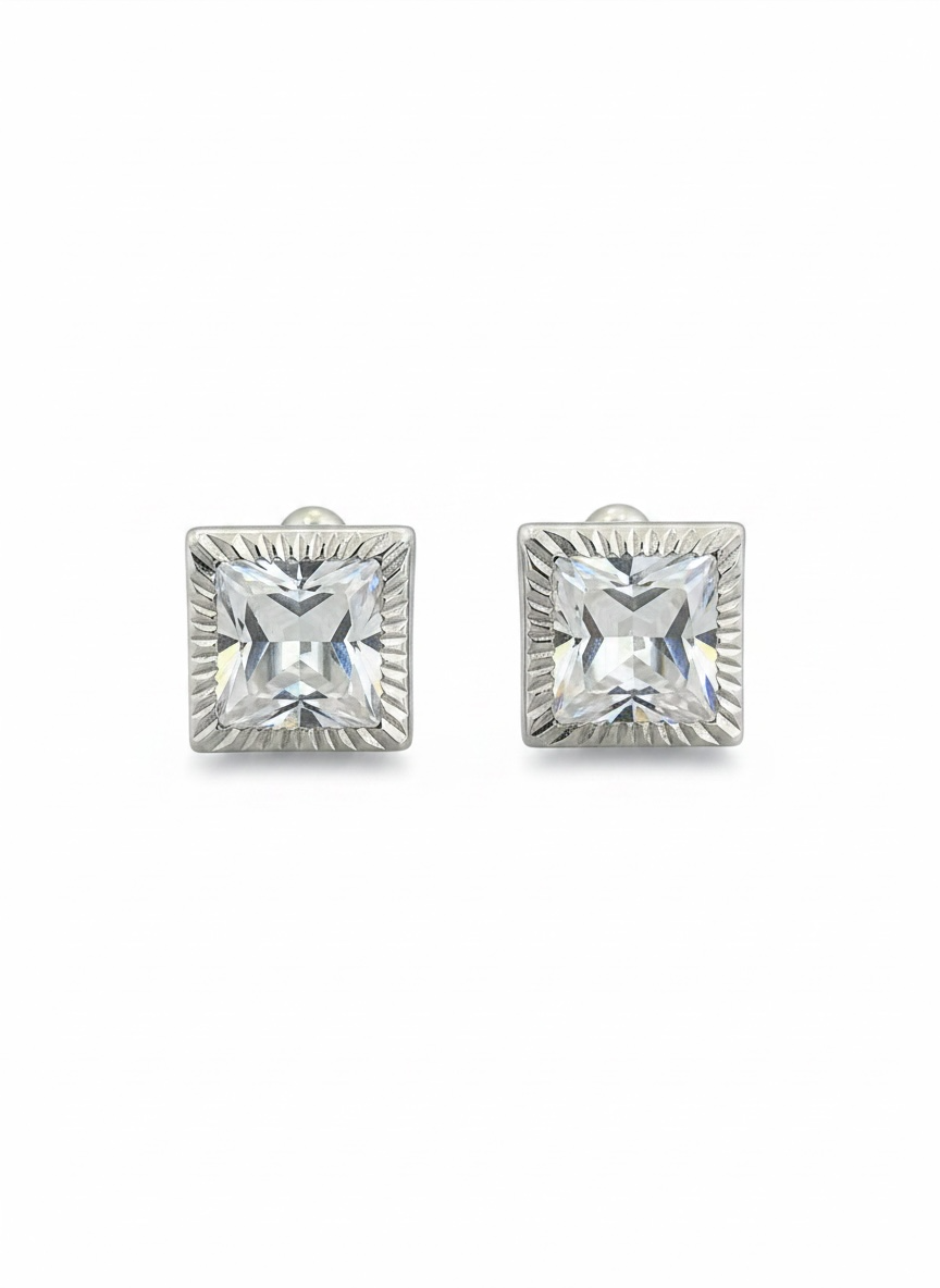 Broquel Bisel Cuadrado Rallado Plata .925 - 3.5mm a 7.5mm
