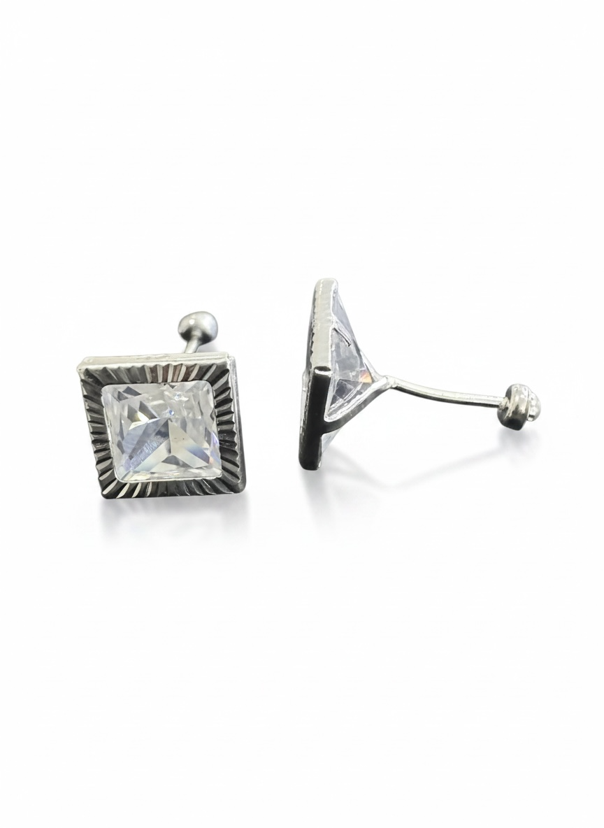 Broquel Bisel Cuadrado Rallado Plata .925 - 3.5mm a 7.5mm