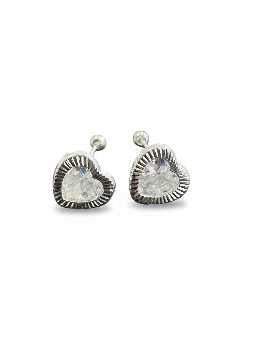 Broquel Corazón Bisel Plata .925 - 3.5mm a 8.5mm