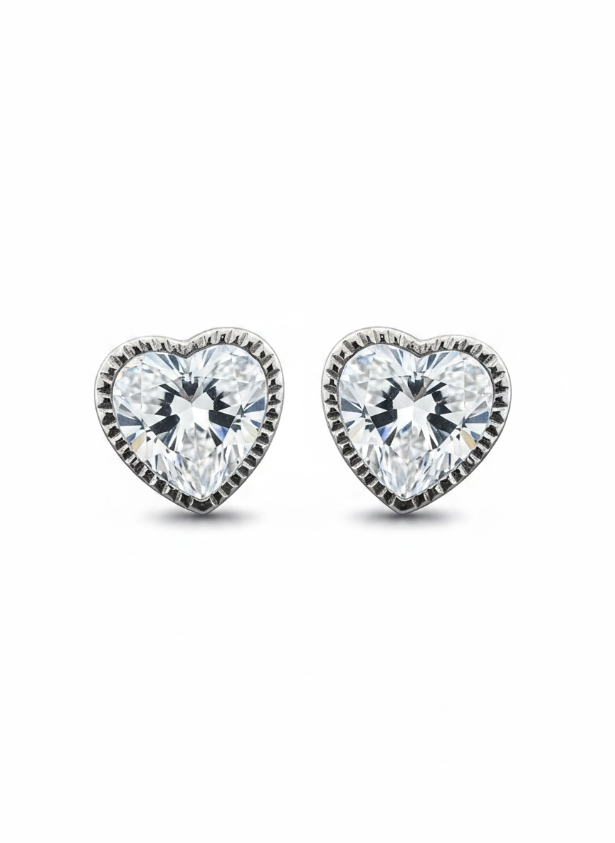 Broquel Corazón Bisel Plata .925 - 3.5mm a 8.5mm