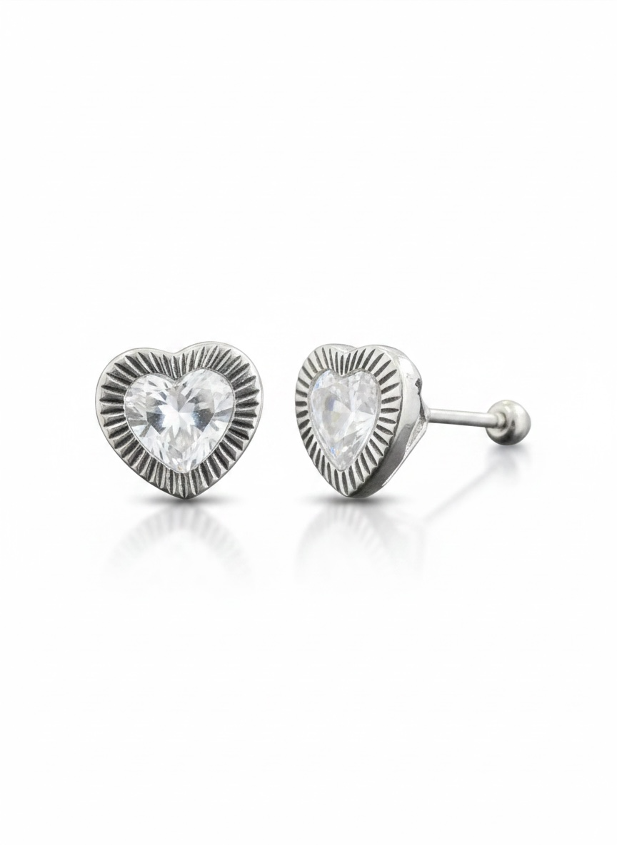 Broquel Corazón Bisel Plata .925 - 3.5mm a 8.5mm