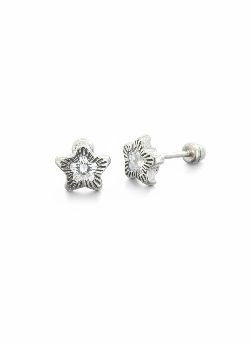 Broquel Bisel Estrella Plata .925 - 3mm a 8mm
