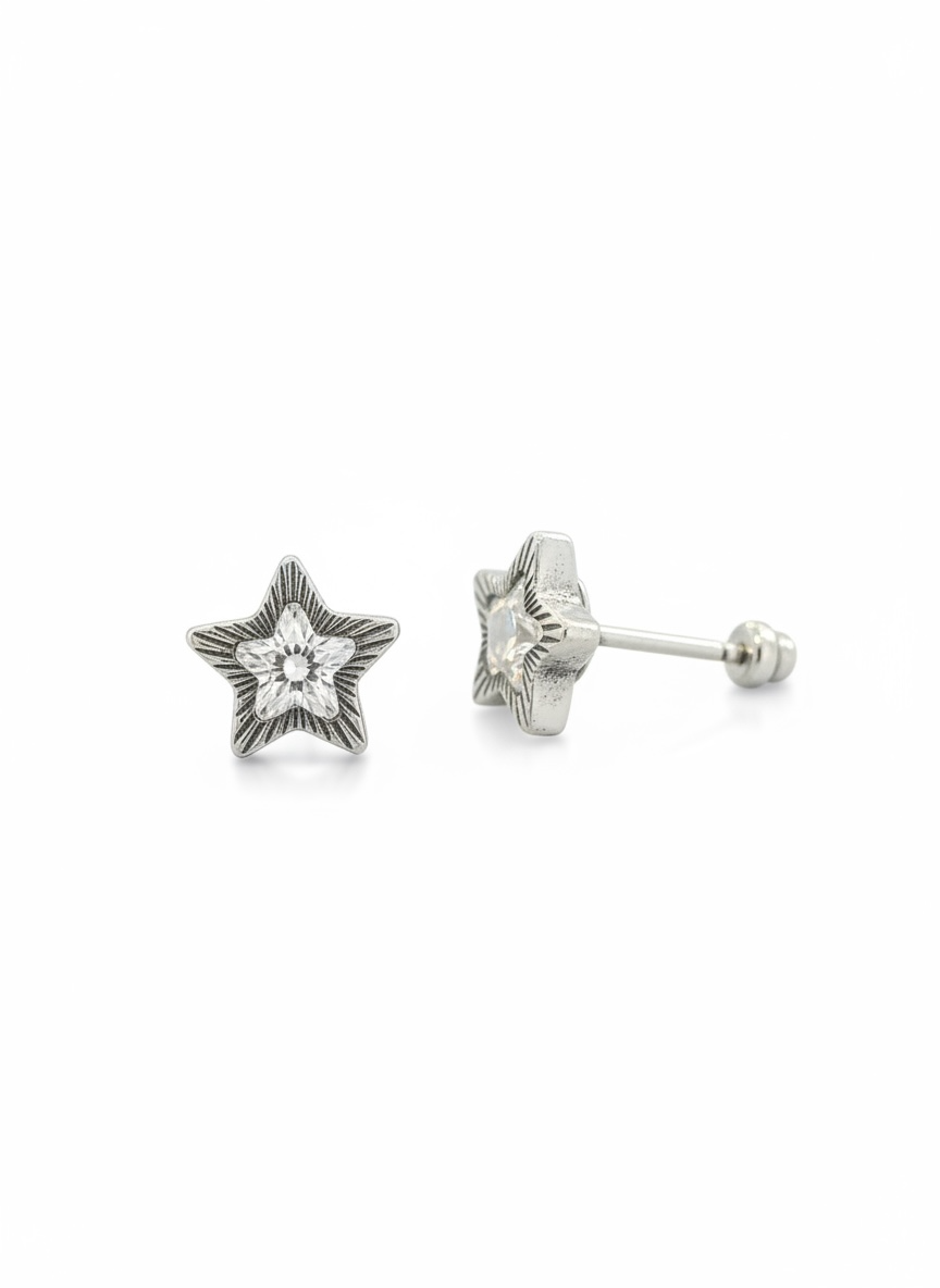 Broquel Bisel Estrella Plata .925 - 3mm a 8mm