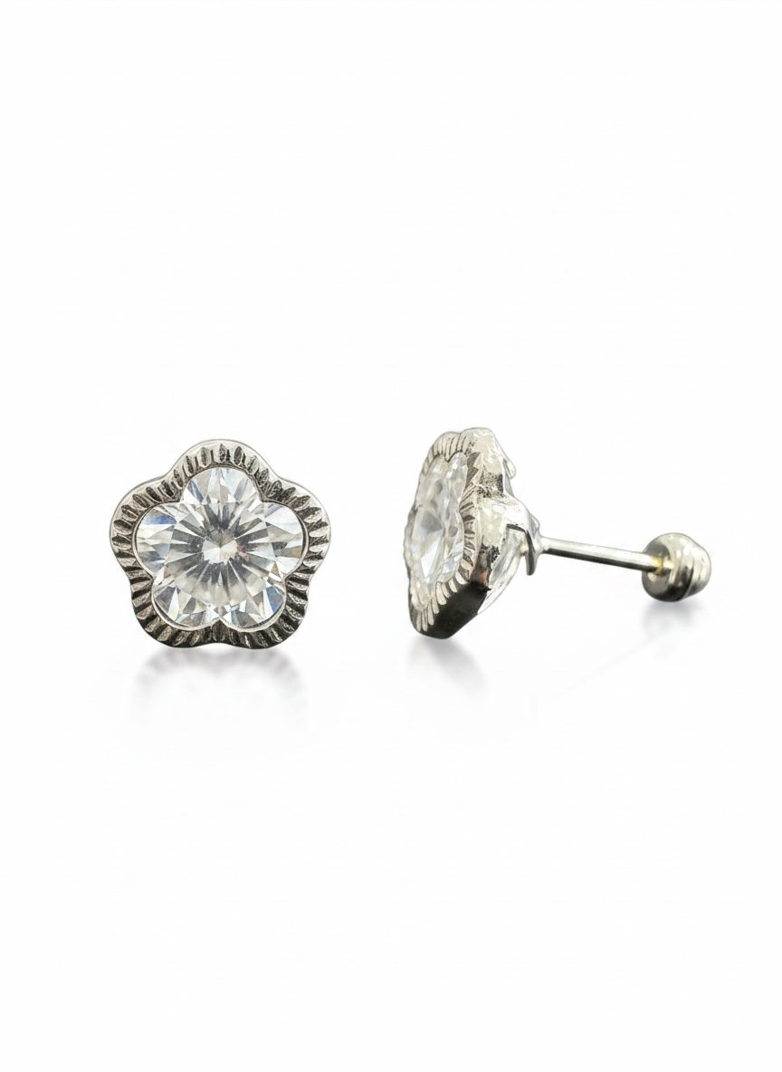 Broquel Bisel Flor Plata .925