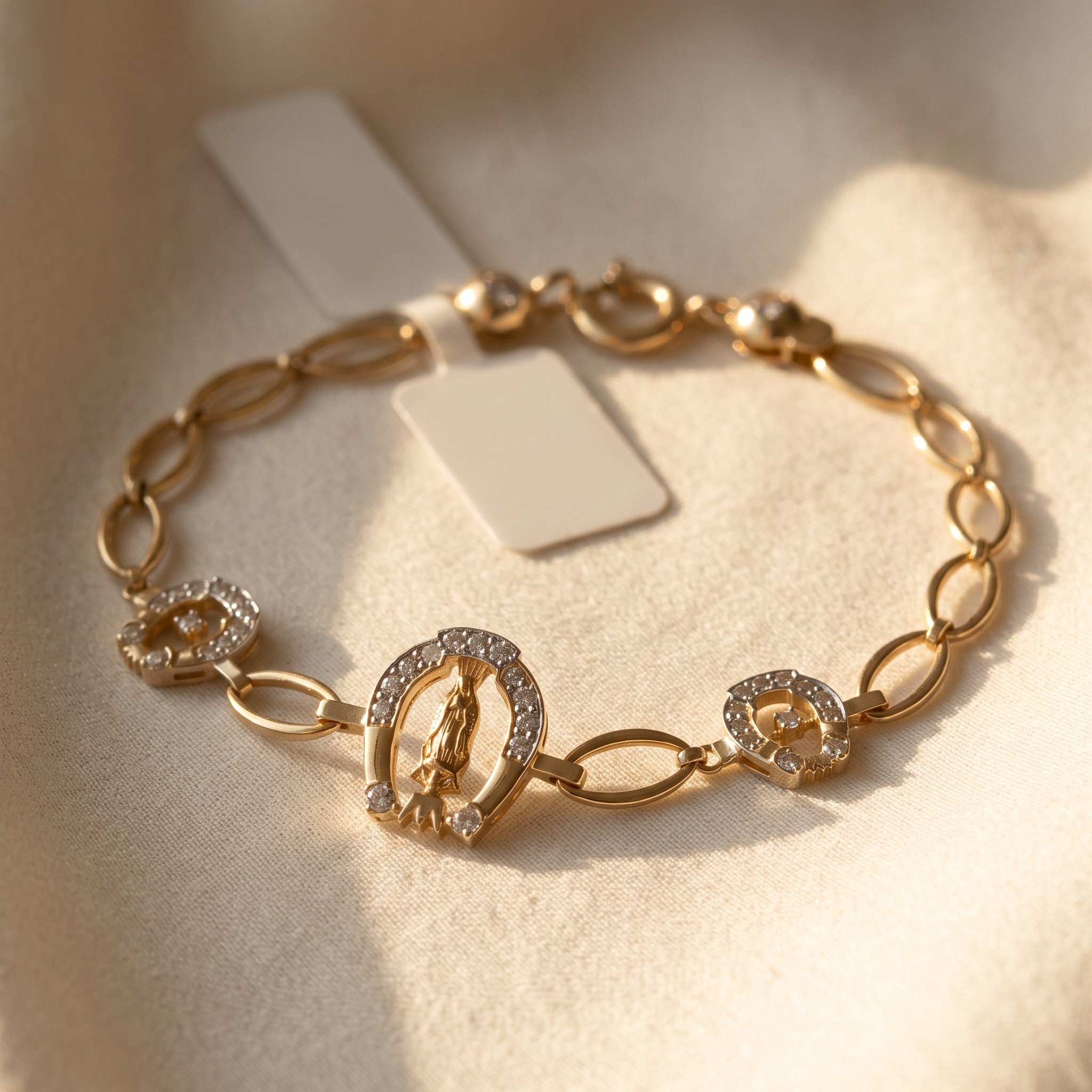 Pulsera Herraduras con Virgen de Guadalupe de Oro 10K