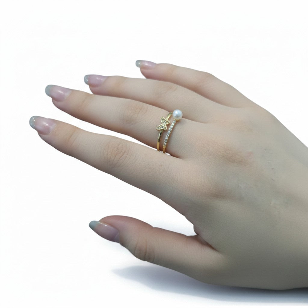 Anillo Mariposa con Perla en Oro 10K