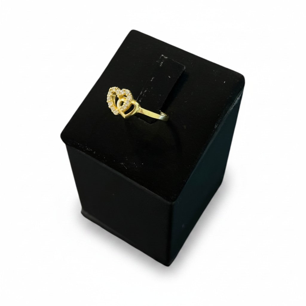 Anillo Doble Corazón con Zirconias Oro 10K