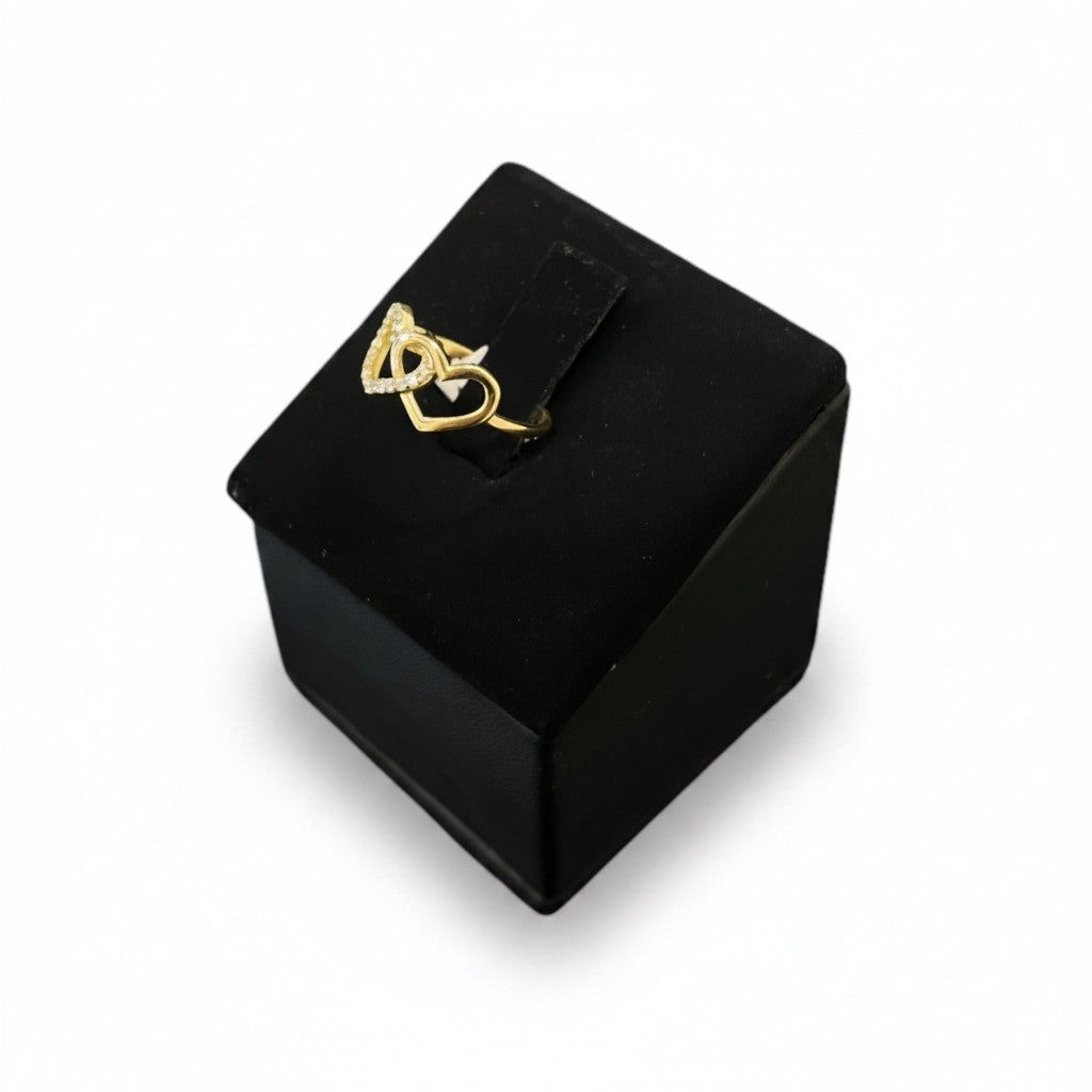 Anillo Doble Corazón con Zirconias Oro 10K