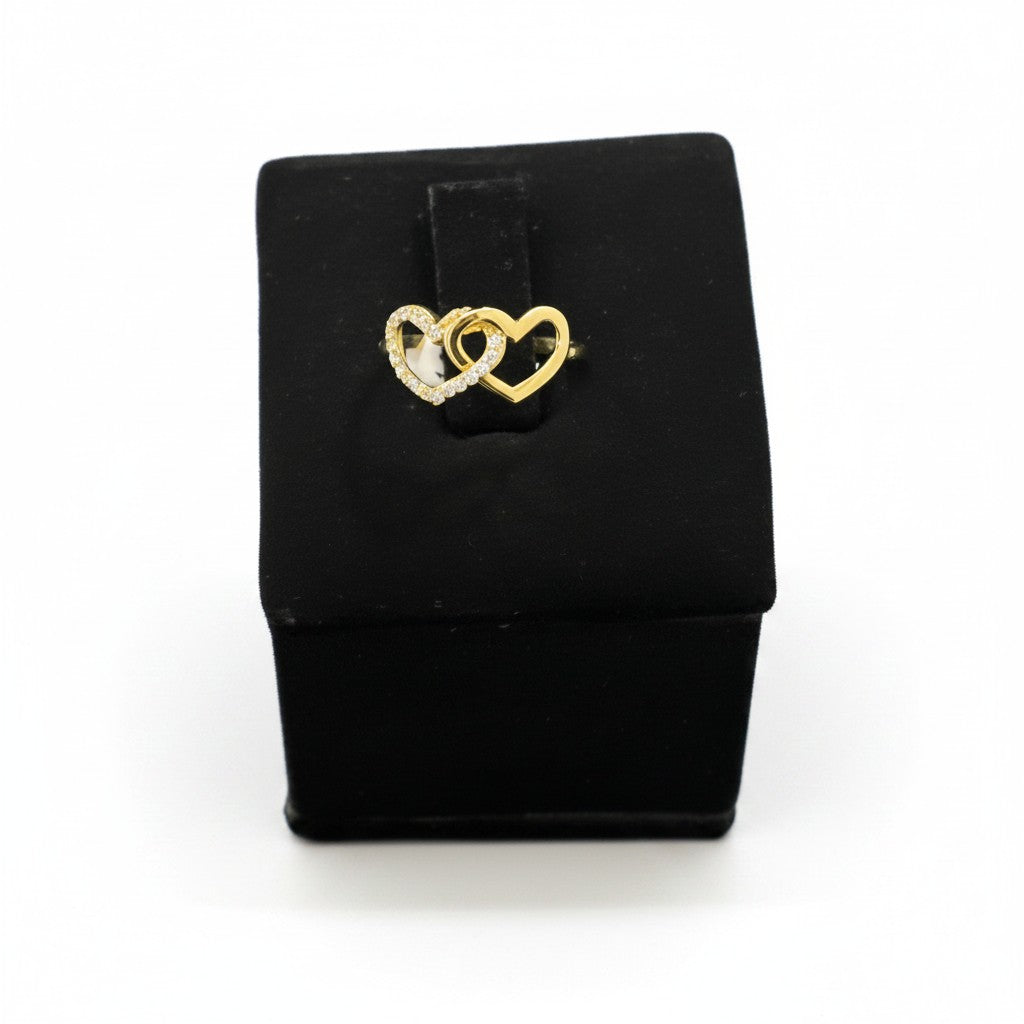 Anillo Doble Corazón con Zirconias Oro 10K