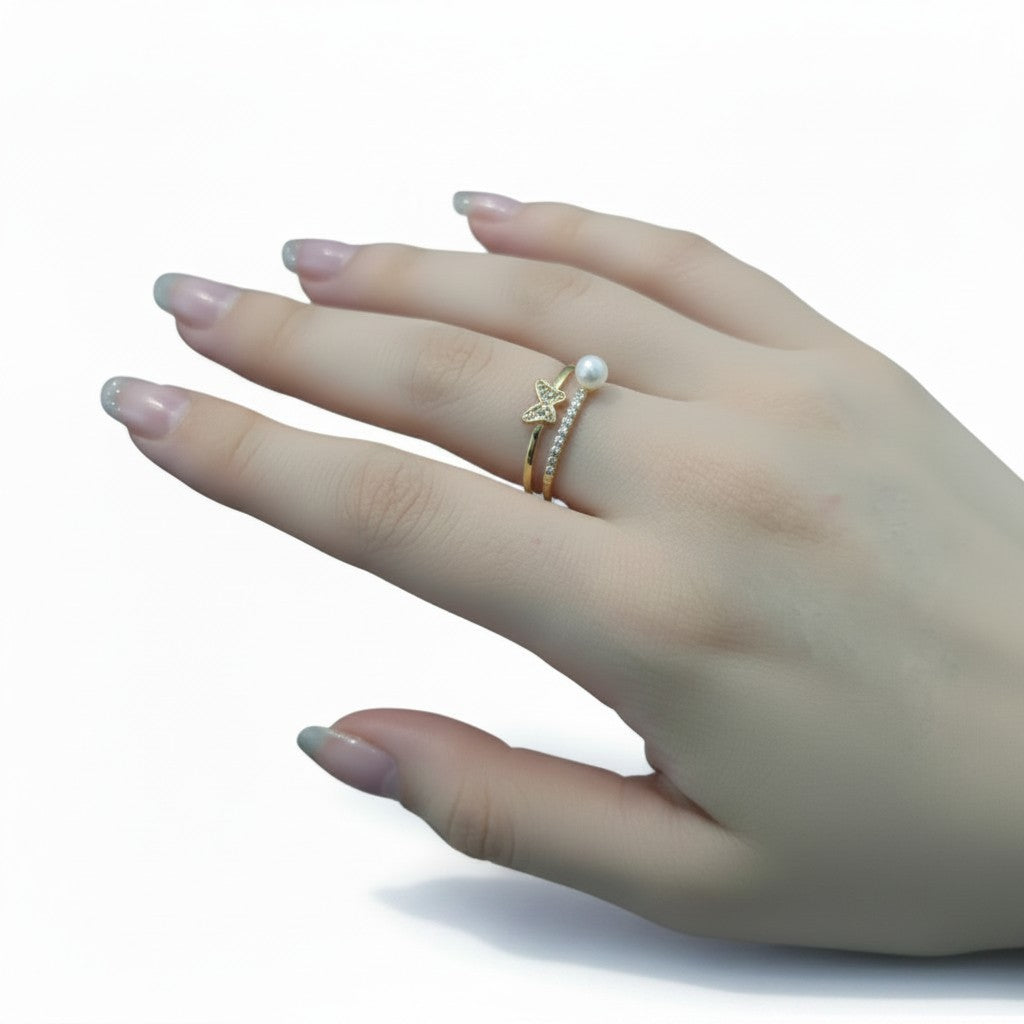 Anillo Mariposa con Perla en Oro 10K