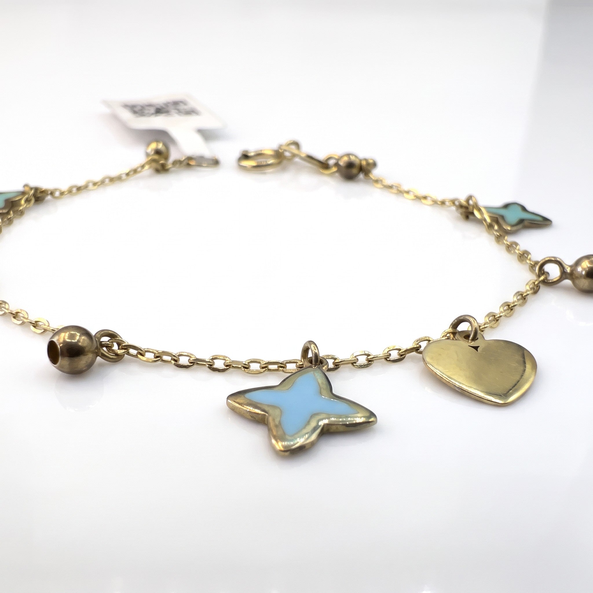 Pulsera Corazones y Mariposas de Oro 10K