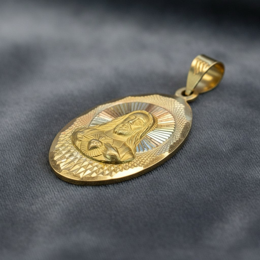 Medalla Sagrado Corazón de Jesús Diamantada – Oro 10K