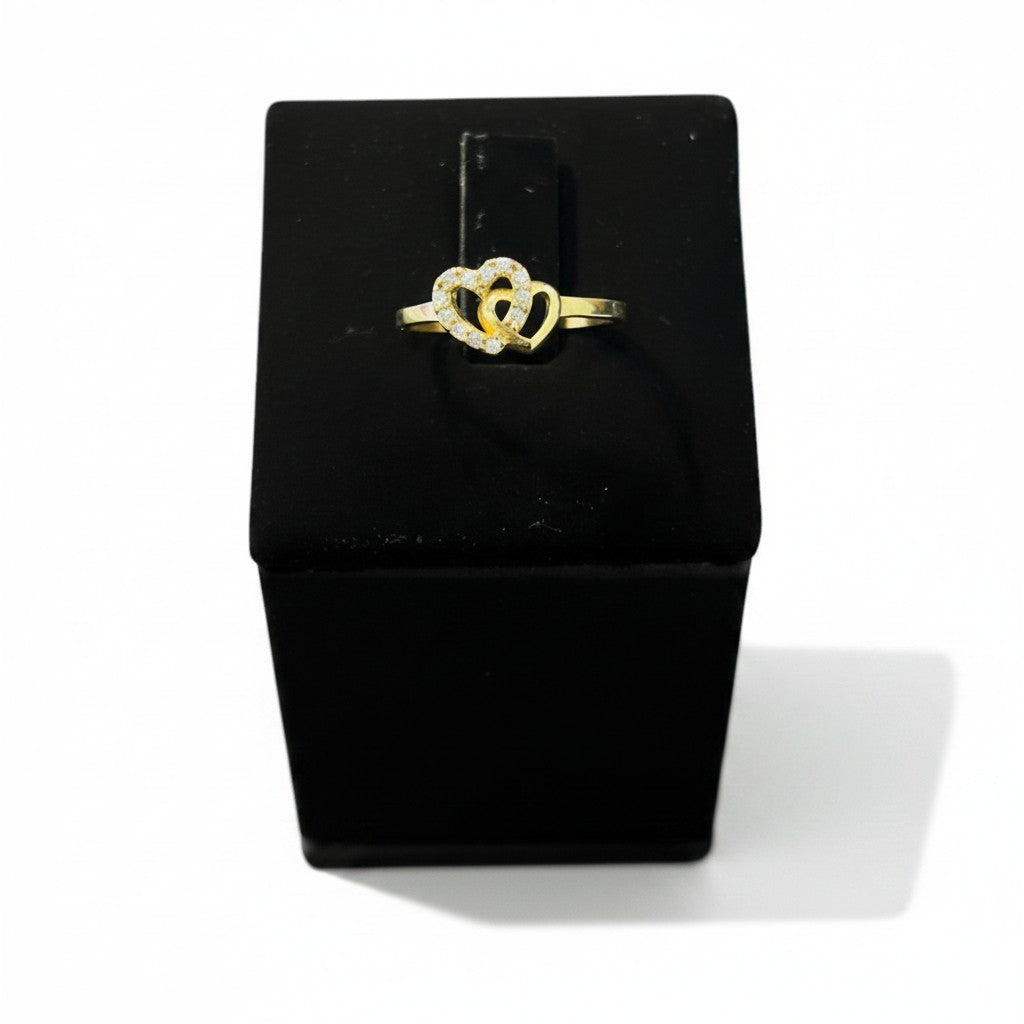 Anillo Doble Corazón con Zirconias Oro 10K
