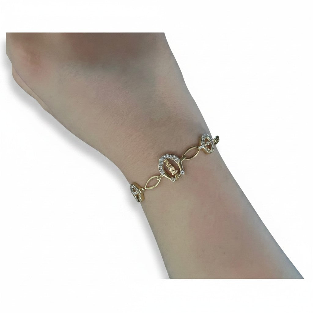Pulsera Herraduras con Virgen de Guadalupe de Oro 10K