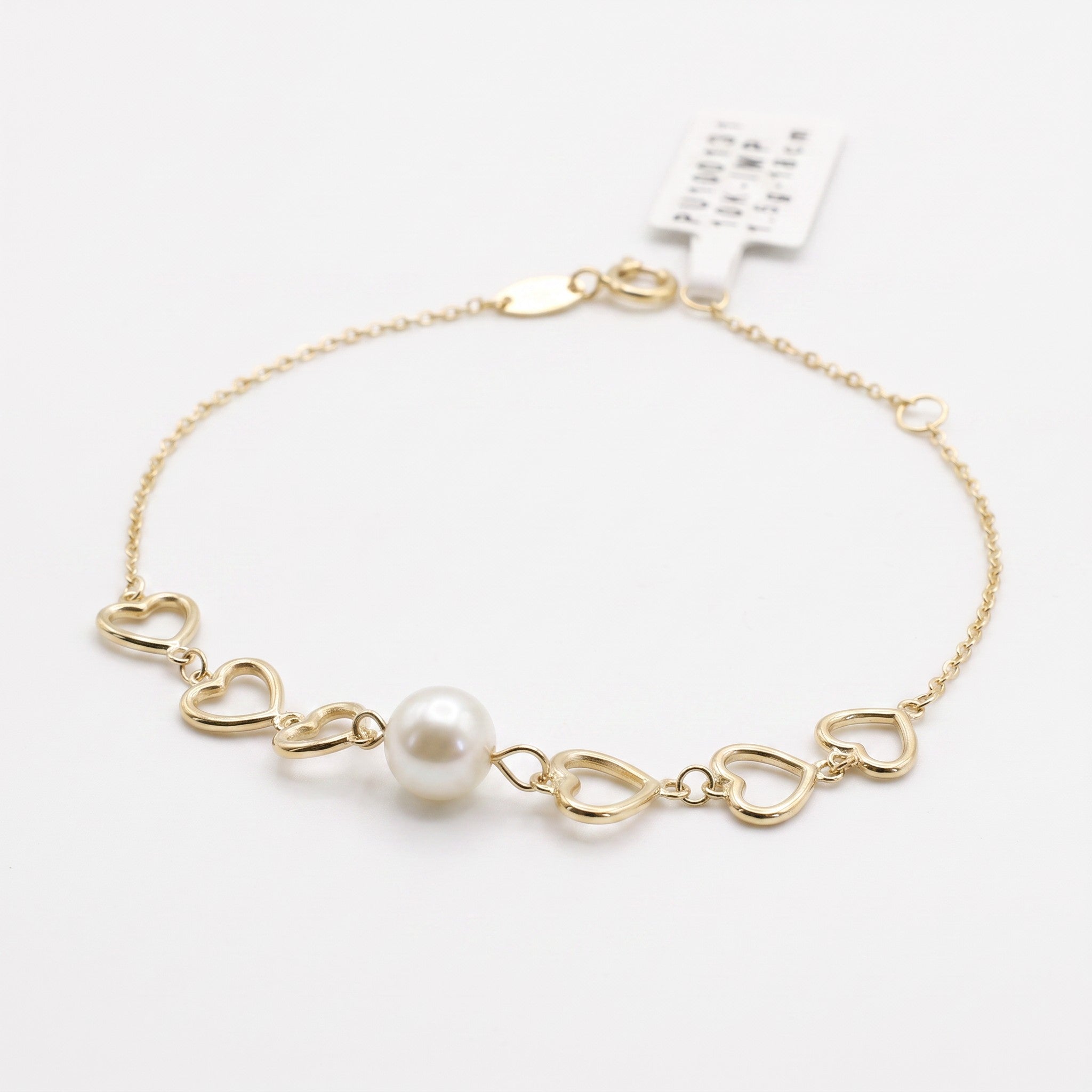 Pulsera Corazones con Perla de Oro 10K
