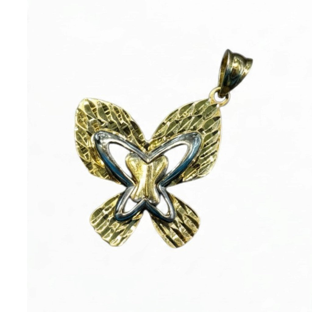 Dije Mariposa Tricolor Diamantado Oro 10K